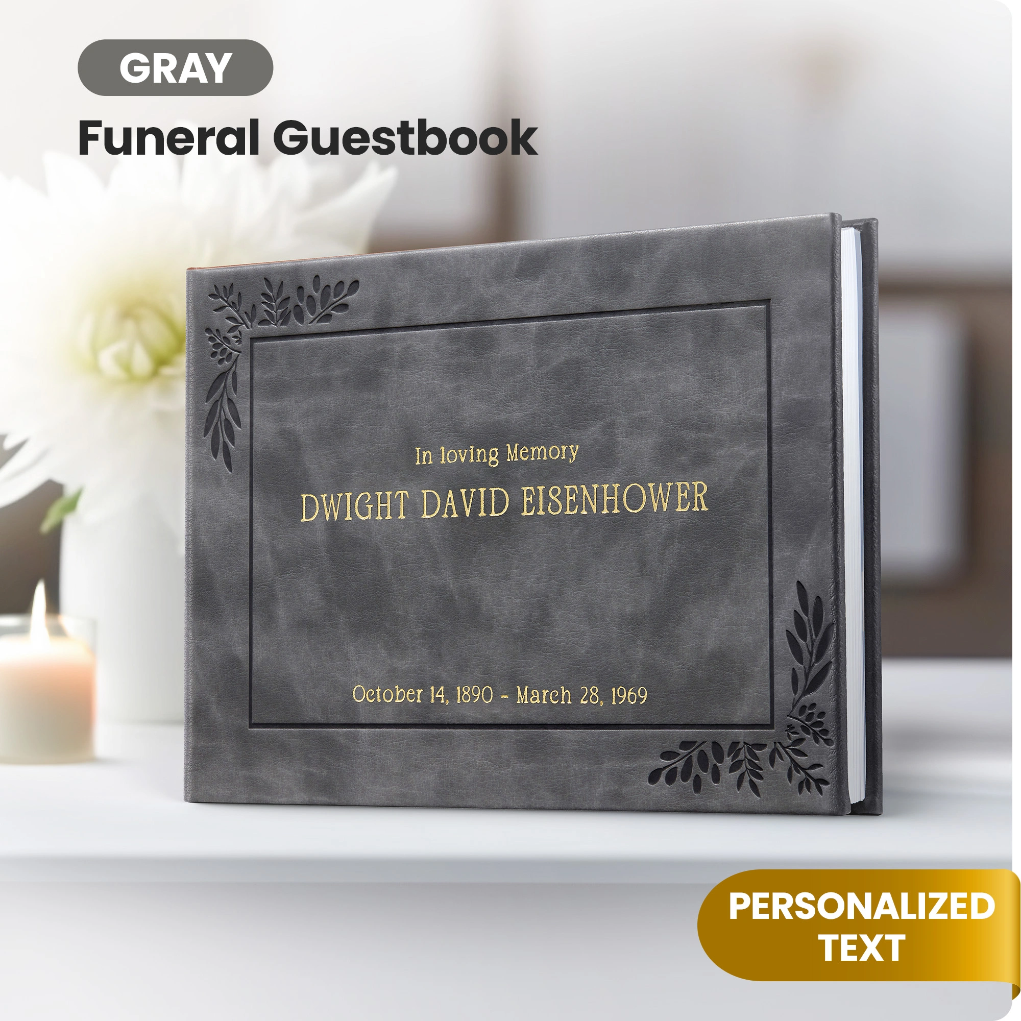 Personalized Funeral Guest Book - Charcoal